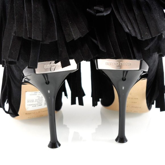 NIB$1265 SERGIO ROSSI Fringed Ankle Suede Booties Pointed Toe Stiletto Heels 37 - Picture 10 of 16